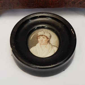 Gouache On Board Miniature Painting Of Lady Framed Antique Georgian circa 1820