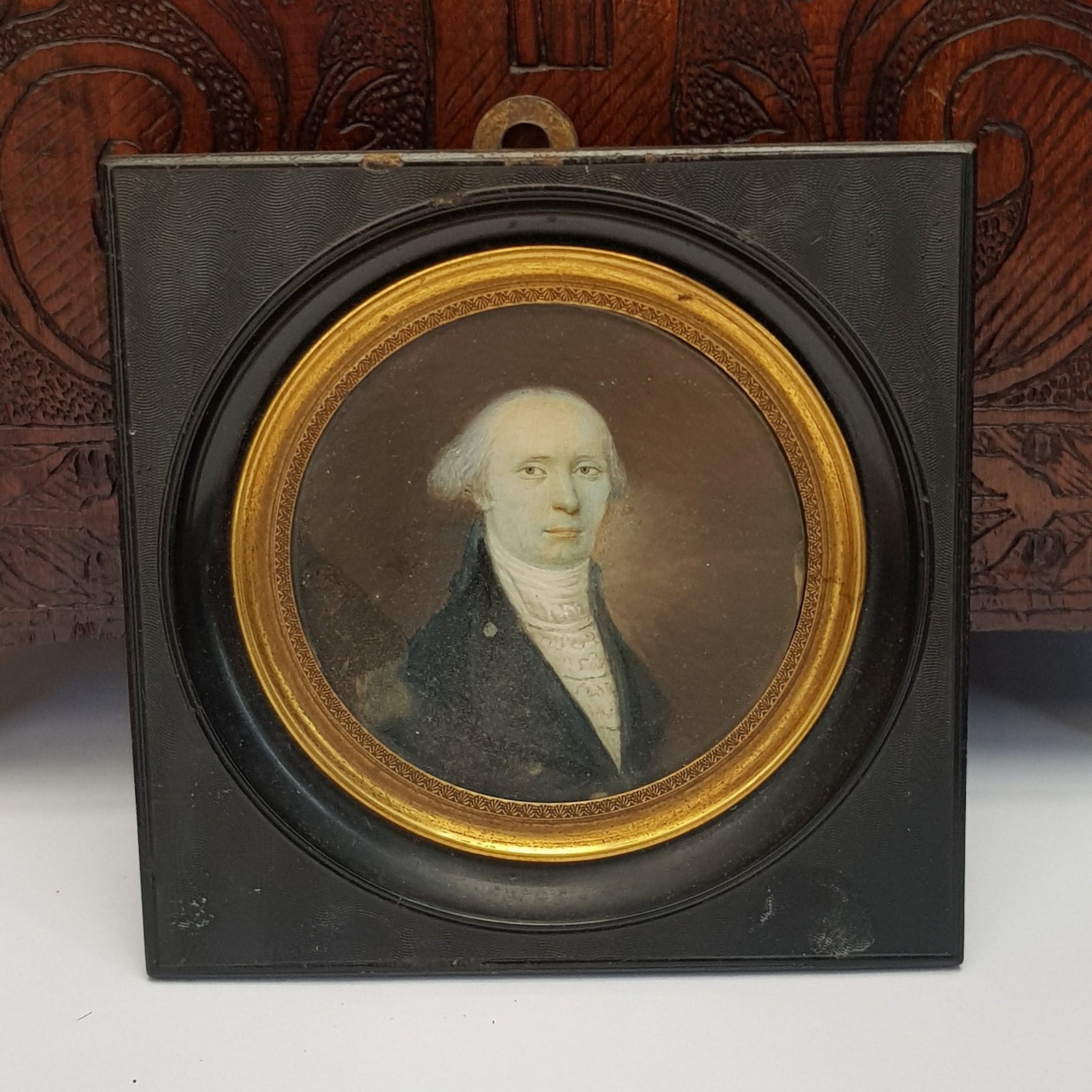 Superb Gouache On Board Painted Portrait Miniature Of Navy Officer Gentleman Framed Antique Georgian c1800