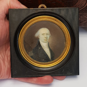 Superb Gouache On Board Painted Portrait Miniature Of Navy Officer Gentleman Framed Antique Georgian c1800