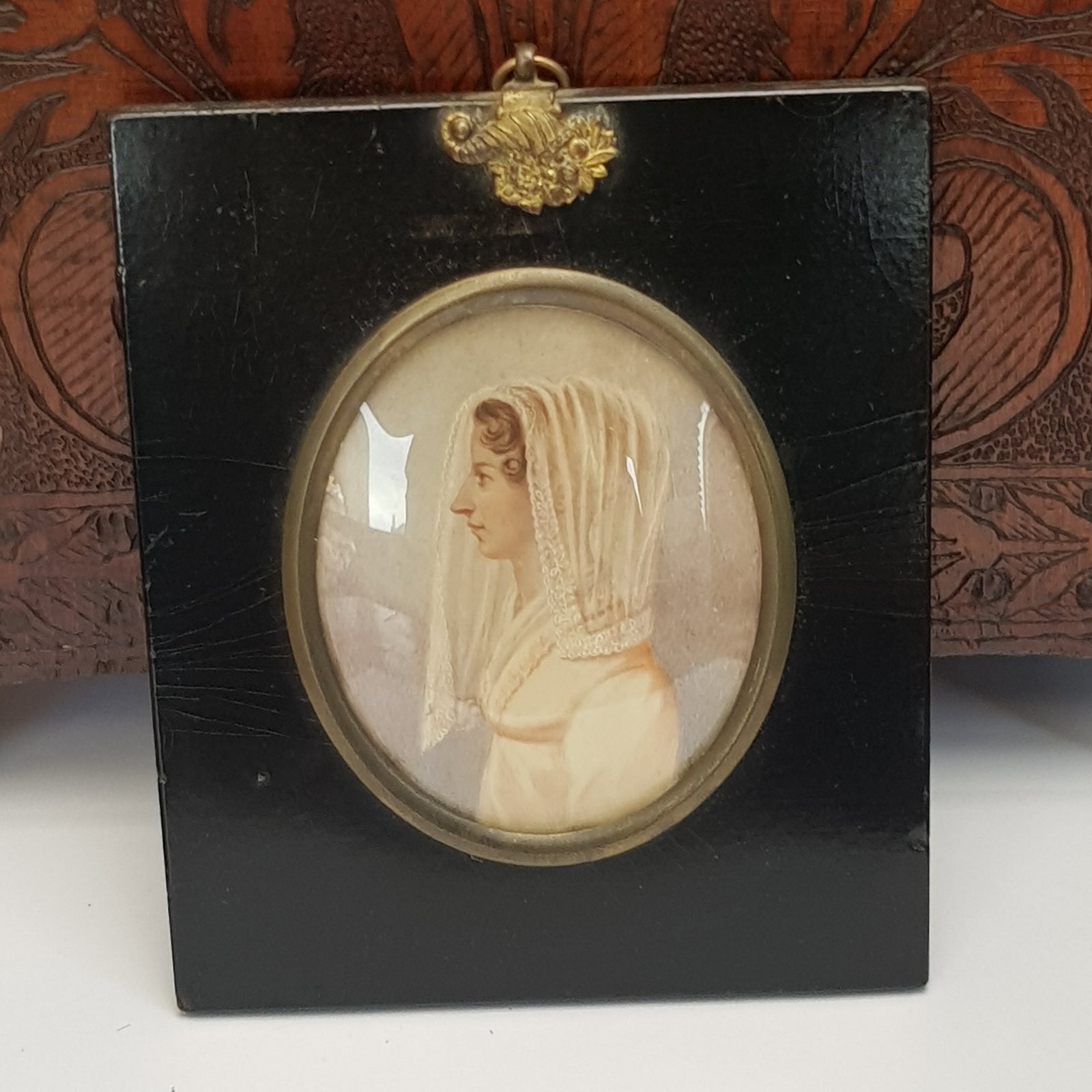 Gouache On Board Miniature Painting Of Lady Framed Antique Georgian circa 1800