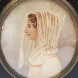 Gouache On Board Miniature Painting Of Lady Framed Antique Georgian circa 1800