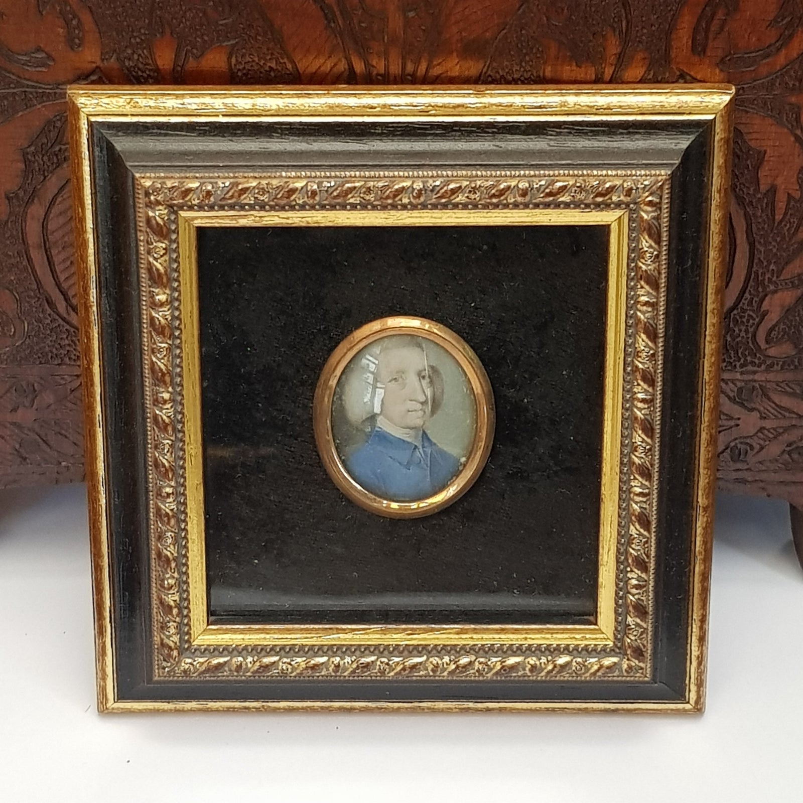 Gouache Portrait Miniature Of Old Gentleman Conservation Framed Antique Circa 1780