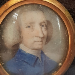 Gouache Portrait Miniature Of Old Gentleman Conservation Framed Antique Circa 1780