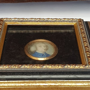 Gouache Portrait Miniature Of Old Gentleman Conservation Framed Antique Circa 1780