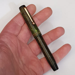 G.E.O S. Parker Duo fold Marbled Green Fountain Pen With 14k Gold Nib Vintage Circa 1930