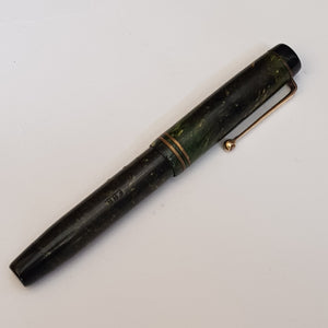 G.E.O S. Parker Duo fold Marbled Green Fountain Pen With 14k Gold Nib Vintage Circa 1930