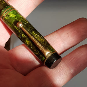 G.E.O S. Parker Duo fold Marbled Green Fountain Pen With 14k Gold Nib Vintage Circa 1930