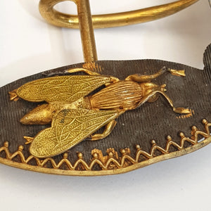 Egyptian Scarab Beetle & Fly Decorated Gilt Metal & Niello Belt Buckle Vintage Art Deco Circa 1920's