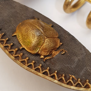 Egyptian Scarab Beetle & Fly Decorated Gilt Metal & Niello Belt Buckle Vintage Art Deco Circa 1920's