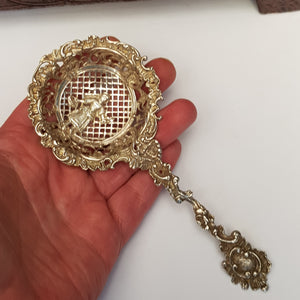 Dutch Solid Silver Ornate Flower Girl Tea Strainer Berthold Muller Antique circa 1893
