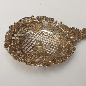 Dutch Solid Silver Ornate Flower Girl Tea Strainer Berthold Muller Antique circa 1893