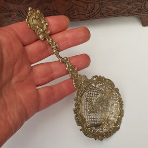 Dutch Solid Silver Ornate Flower Girl Tea Strainer Berthold Muller Antique circa 1893