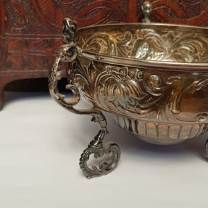 Sterling Silver Ornate 3 Caryatid Handled and Legged Repousse Bowl Antique Victorian London Circa 1898