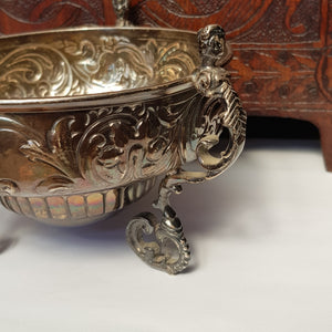 Sterling Silver Ornate 3 Caryatid Handled and Legged Repousse Bowl Antique Victorian London Circa 1898