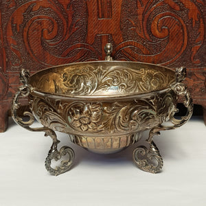 Sterling Silver Ornate 3 Caryatid Handled and Legged Repousse Bowl Antique Victorian London Circa 1898