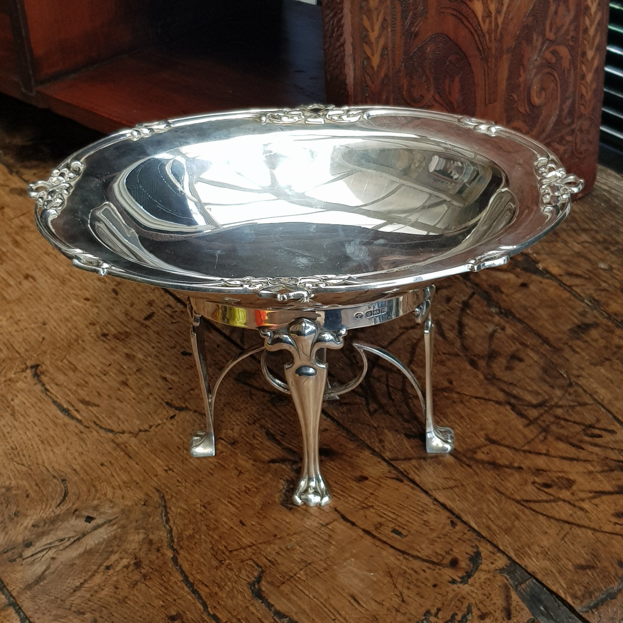 Sterling Silver Art Nouveau Four Legged Tazza Fruit Bowl Antique Edwardian Sheffield circa 1905