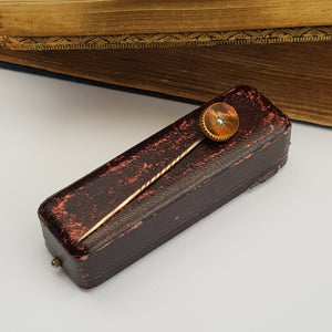 9k Gold Seed Pearl Set Stick Pin In Period Box Antique Victorian circa 1880's