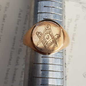 9k Gold Masonic Signet Ring Size U.K P Vintage Birmingham Circa 1984