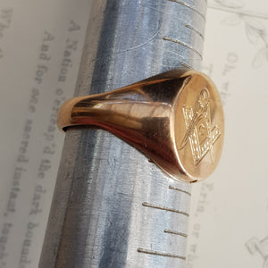 9k Gold Masonic Signet Ring Size U.K P Vintage Birmingham Circa 1984