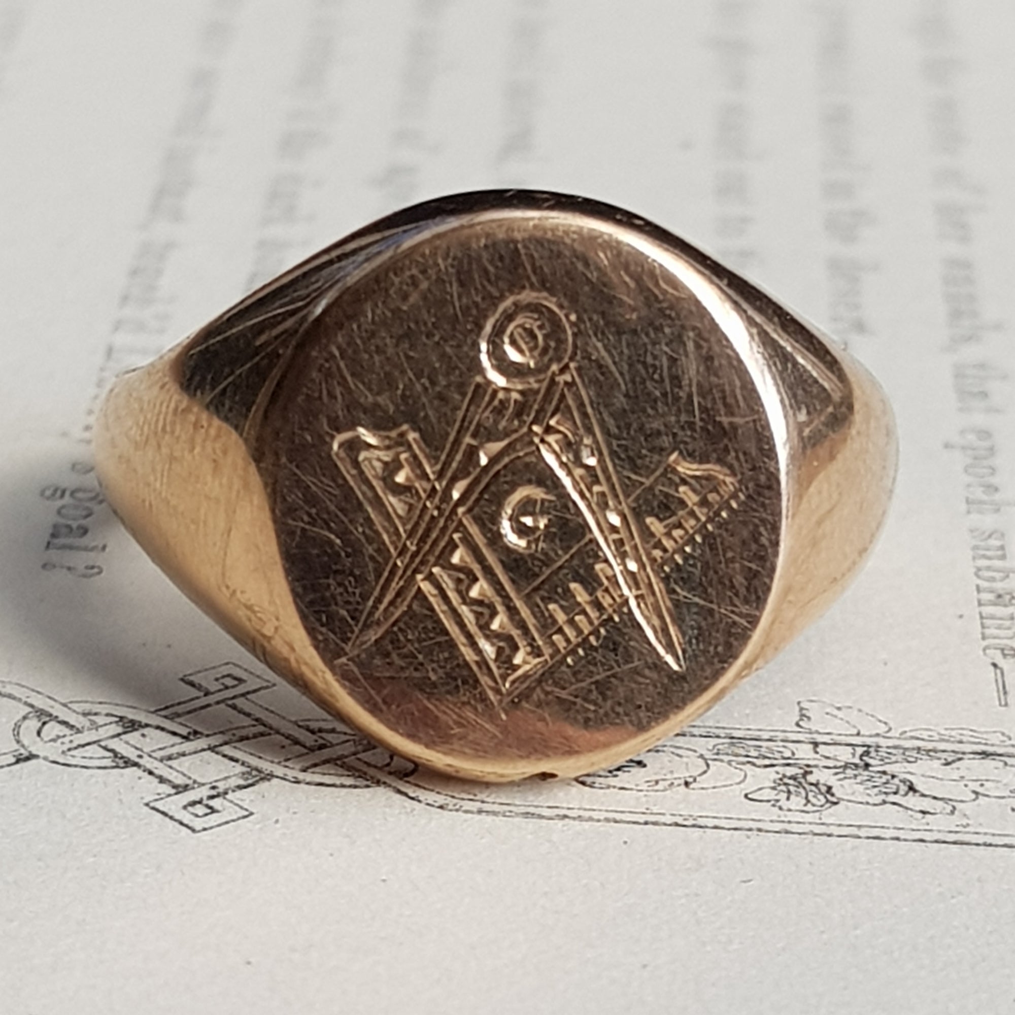 9k Gold Masonic Signet Ring Size U.K P Vintage Birmingham Circa 1984