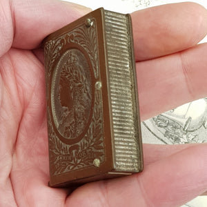 Vulcanite Pocket Match Vesta Queen Victoria In Memoriam Antique circa 1901