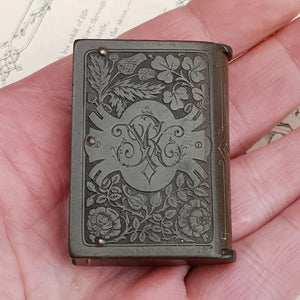 Vulcanite Pocket Match Vesta Queen Victoria In Memoriam Antique circa 1901