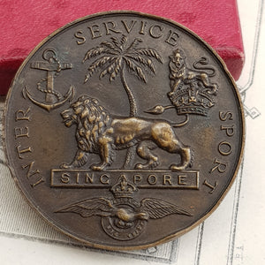 Rare Bronze Struck RAF Medal Singapore Inter Service Sport Legend Engraved Circa 1953