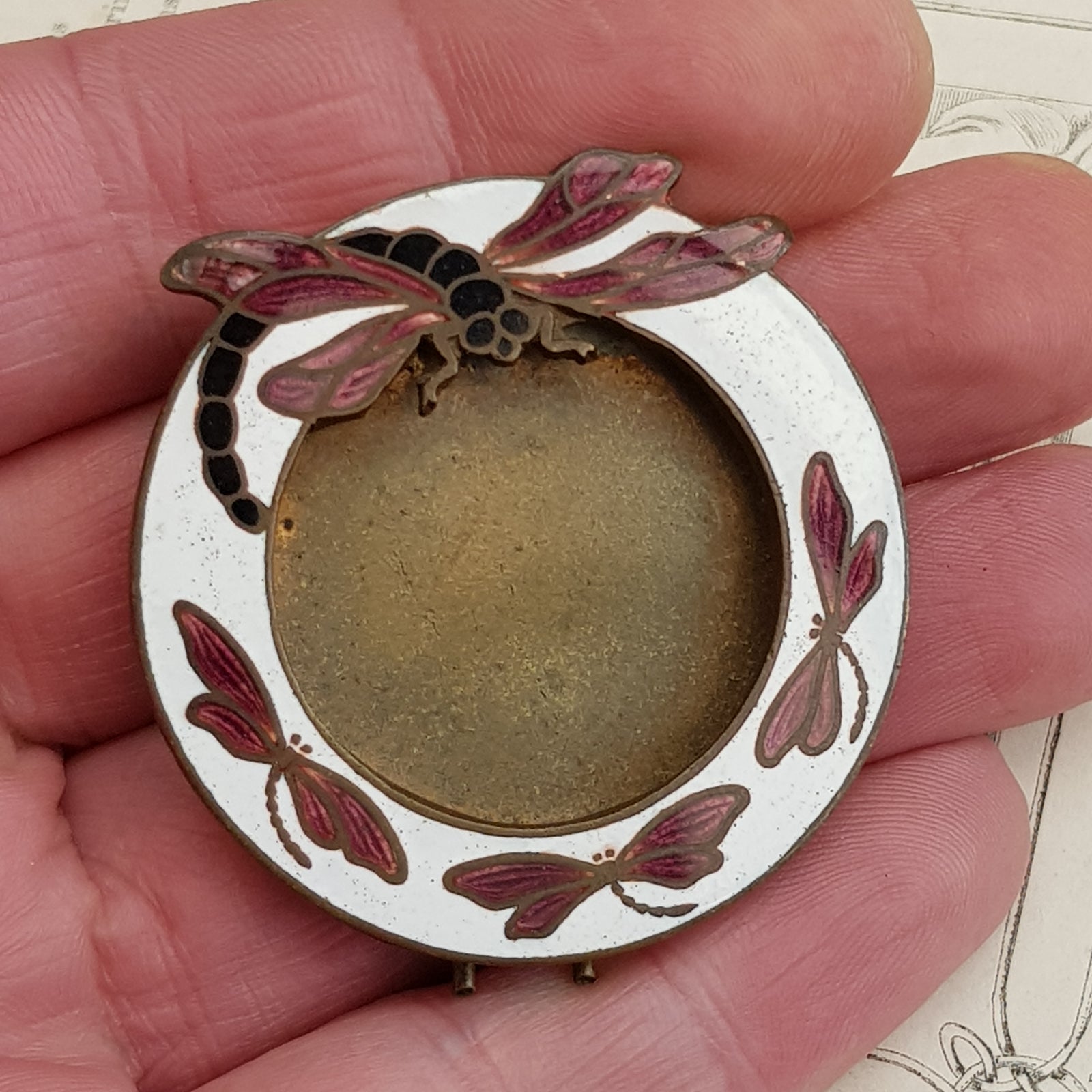 Enamel Dragonfly Decorated Miniature Sweetheart Photo Frame Antique Art Nouveau circa 1910