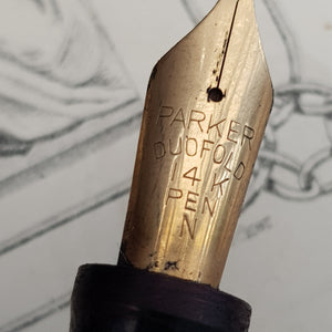G.E.O S. Parker Duo fold Black Resin Fountain Pen With 14k Nib Vintage Circa 1930's
