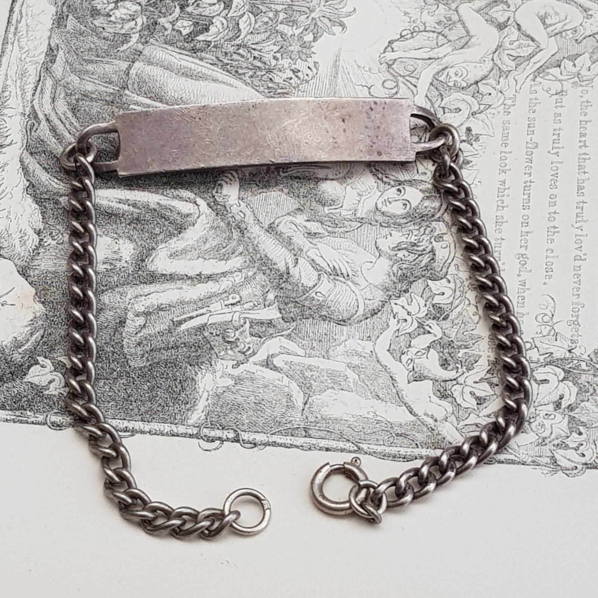 Sterling Silver Identity Tag Curb Link Bracelet No Legend Vintage London Circa 1967