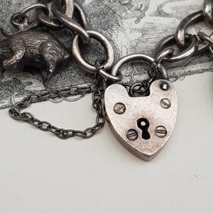 Sterling Silver Curb Link Charm Bracelet With x12 Charms Vintage Birmingham circa 1975