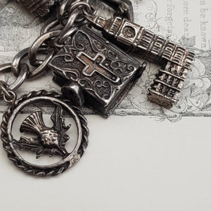 Sterling Silver Curb Link Charm Bracelet With x12 Charms Vintage Birmingham circa 1975