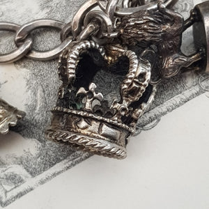 Sterling Silver Curb Link Charm Bracelet With x12 Charms Vintage Birmingham circa 1975