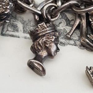 Sterling Silver Curb Link Charm Bracelet With x12 Charms Vintage Birmingham circa 1975