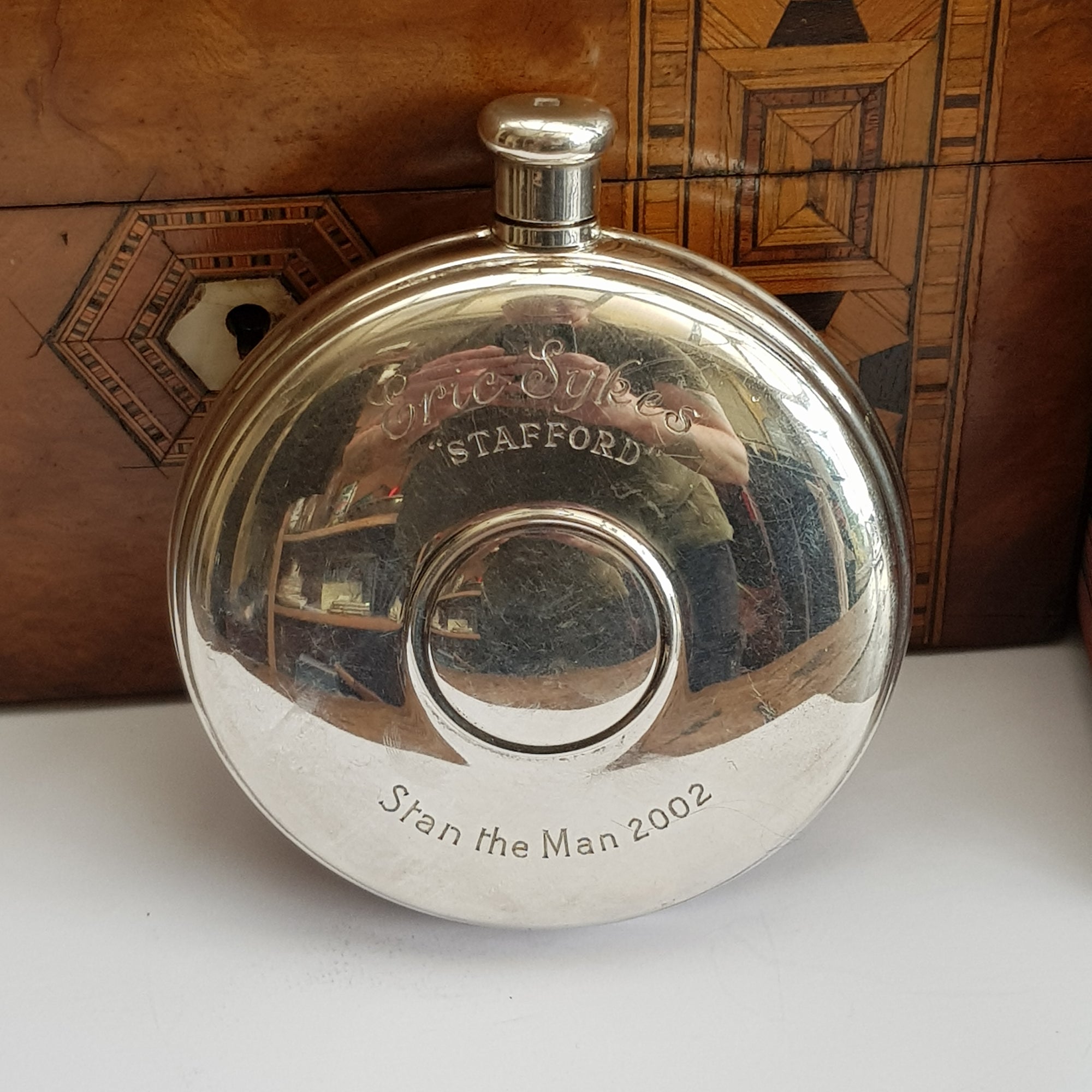 Rare Celebrity Owned Sterling Silver Hip Flask Eric Sykes Stan The Man Birmingham circa 2000