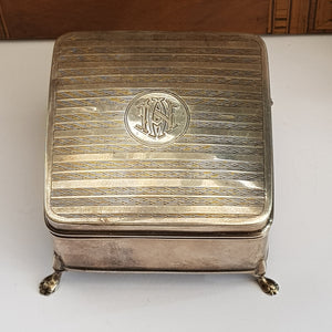 Sterling Silver Hinge Lidded And Fitted Trinket Box Antique Chester Circa 1924