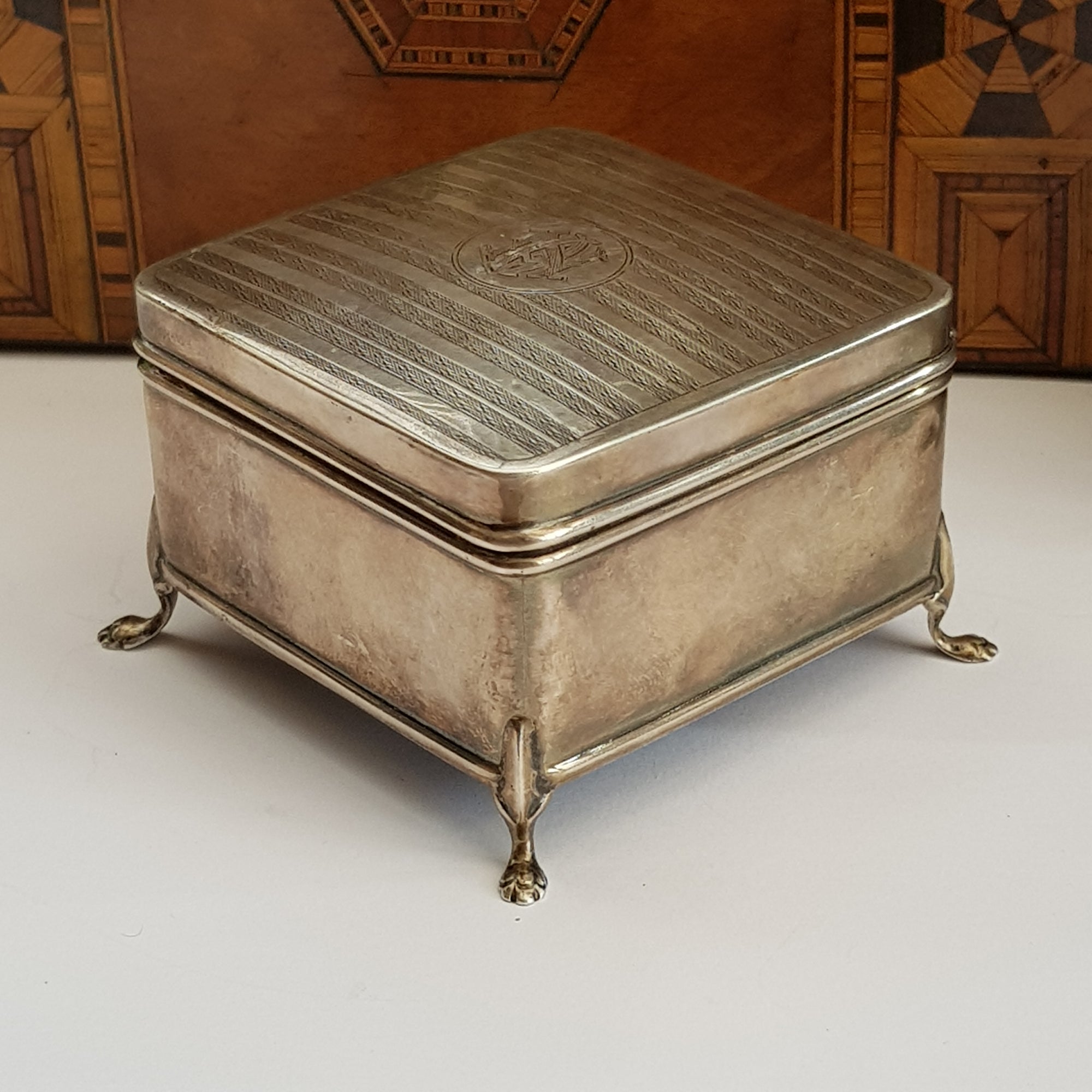 Sterling Silver Hinge Lidded And Fitted Trinket Box Antique Chester Circa 1924