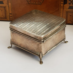 Sterling Silver Hinge Lidded And Fitted Trinket Box Antique Chester Circa 1924