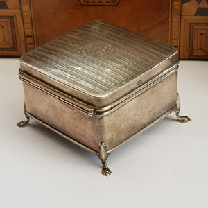 Sterling Silver Hinge Lidded And Fitted Trinket Box Antique Chester Circa 1924