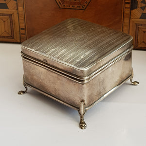 Sterling Silver Hinge Lidded And Fitted Trinket Box Antique Chester Circa 1924