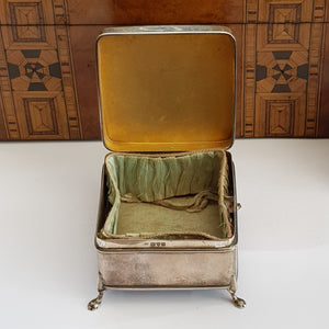 Sterling Silver Hinge Lidded And Fitted Trinket Box Antique Chester Circa 1924