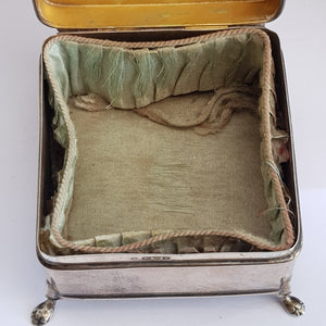 Sterling Silver Hinge Lidded And Fitted Trinket Box Antique Chester Circa 1924