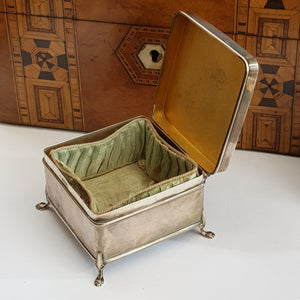 Sterling Silver Hinge Lidded And Fitted Trinket Box Antique Chester Circa 1924