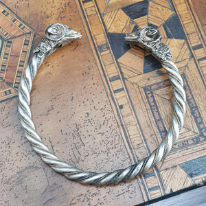 German Solid Silver Celestial Pagan Gothic Rams Head Plaited Rope Bangle Antique Circa 1900