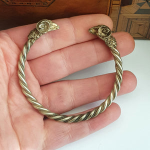 German Solid Silver Celestial Pagan Gothic Rams Head Plaited Rope Bangle Antique Circa 1900