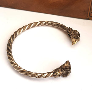German Solid Silver Celestial Pagan Gothic Rams Head Plaited Rope Bangle Antique Circa 1900