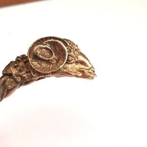 German Solid Silver Celestial Pagan Gothic Rams Head Plaited Rope Bangle Antique Circa 1900