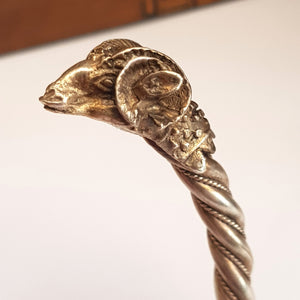 German Solid Silver Celestial Pagan Gothic Rams Head Plaited Rope Bangle Antique Circa 1900