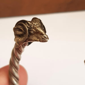 German Solid Silver Celestial Pagan Gothic Rams Head Plaited Rope Bangle Antique Circa 1900