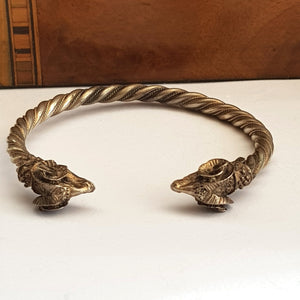 German Solid Silver Celestial Pagan Gothic Rams Head Plaited Rope Bangle Antique Circa 1900